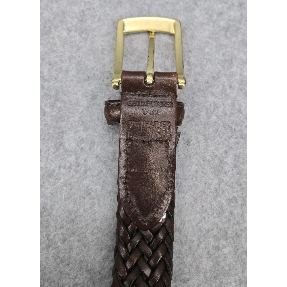 Argentina Woven Braided Leather Belt Brown Brass Buckle Size 44 Made in USA - Picture 4 of 5